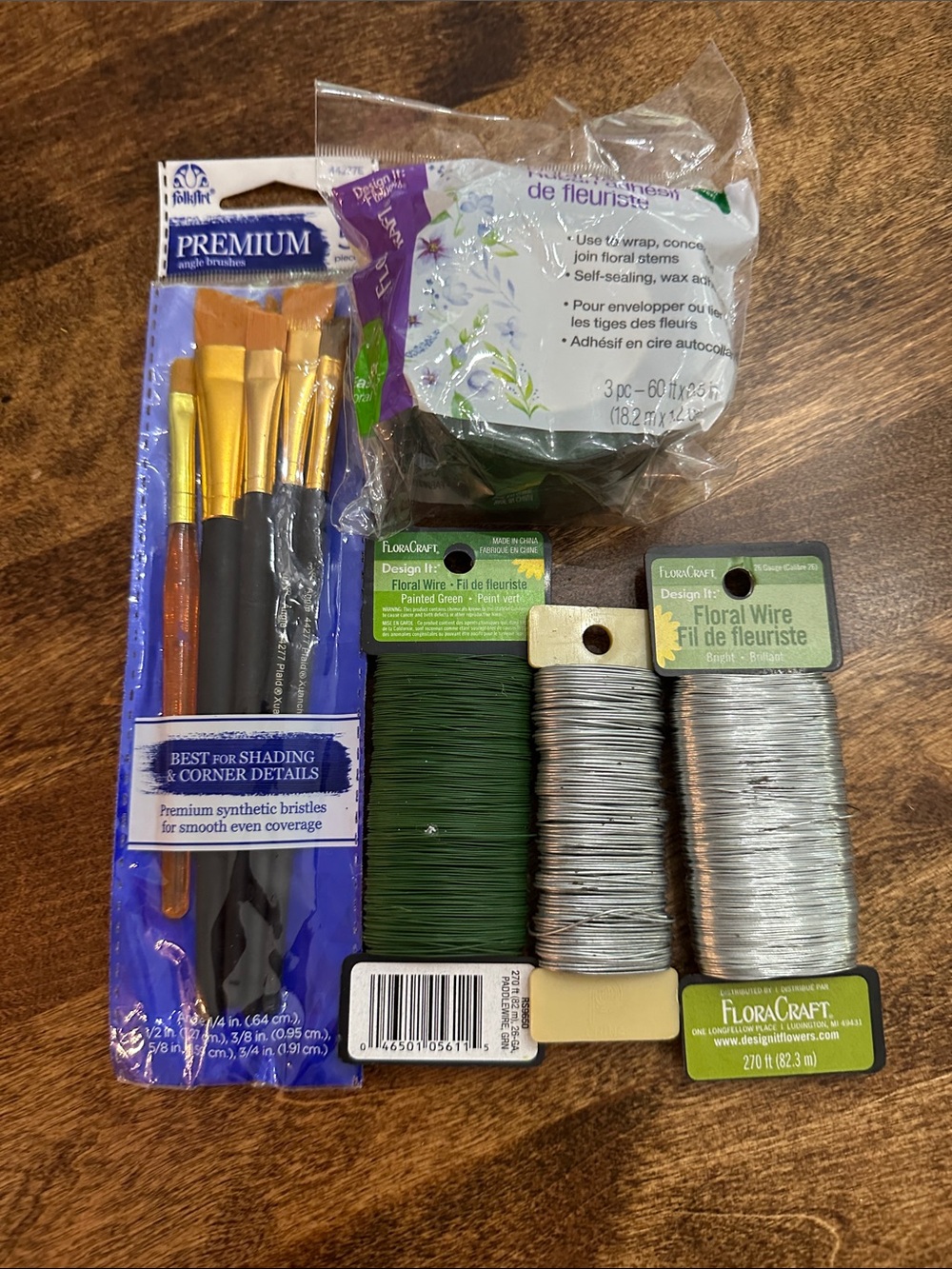 Floral Wire and Green Tape Bundle with Paint Brushes - Green & Silver